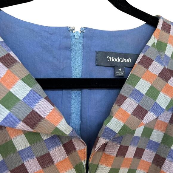 Modcloth Women's Looking Back Plaid Gingham Retro Pocket Dress Size Medium - Picture 5 of 9